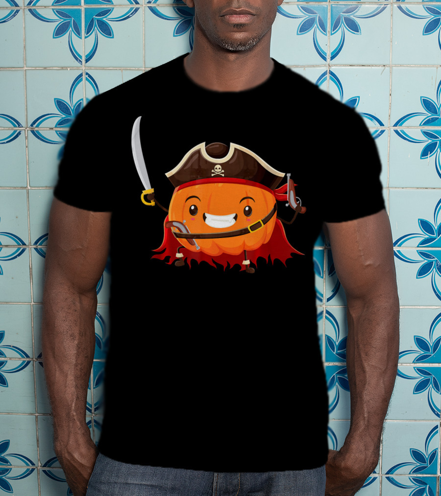 Pirate Pumpkin Halloween Costume Party With Sword And Pirate Hat T-Shirt