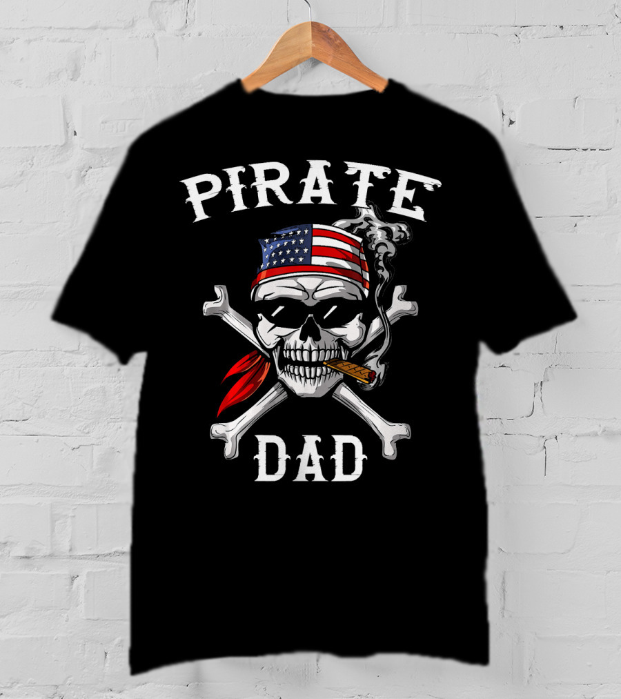 Pirate Dad Skull Crossbones American Flag Bandana T-Shirt
