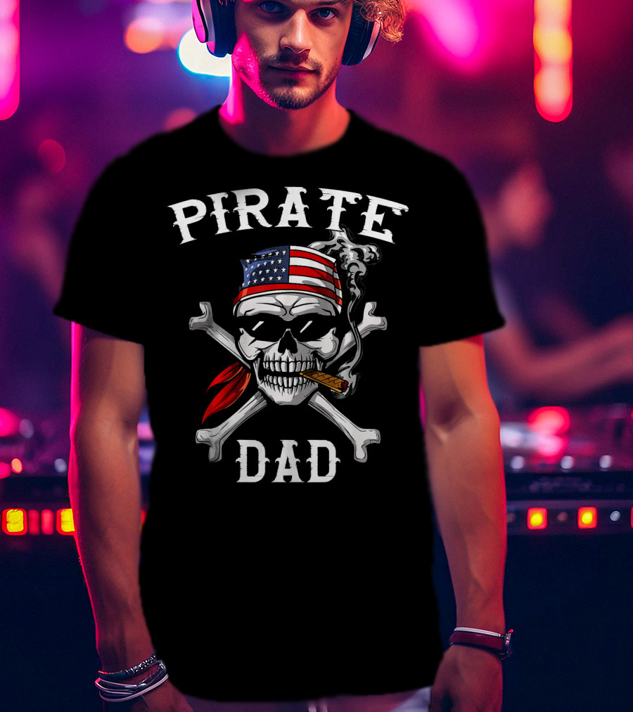 Pirate Dad Skull Crossbones American Flag Bandana T-Shirt