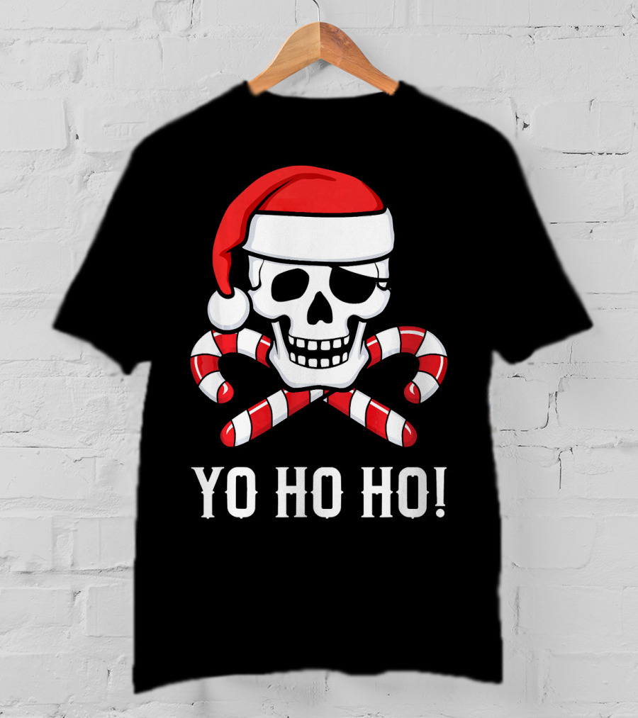 Yo Ho Ho Santa Pirate Skull Candy Canes T-Shirt