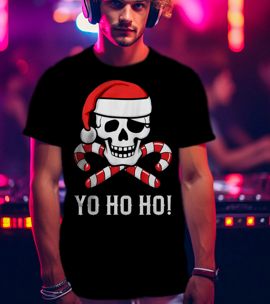 Yo Ho Ho Santa Pirate Skull Candy Canes T-Shirt