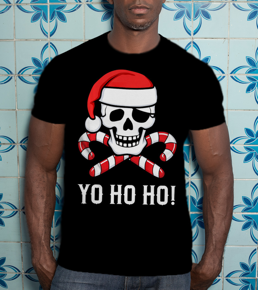 Yo Ho Ho Santa Pirate Skull Candy Canes T-Shirt