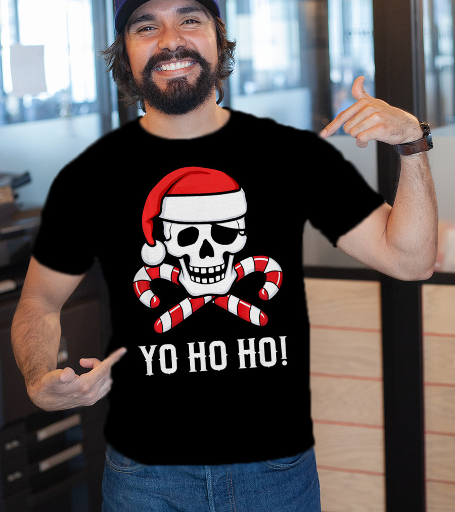 Yo Ho Ho Santa Pirate Skull Candy Canes T-Shirt