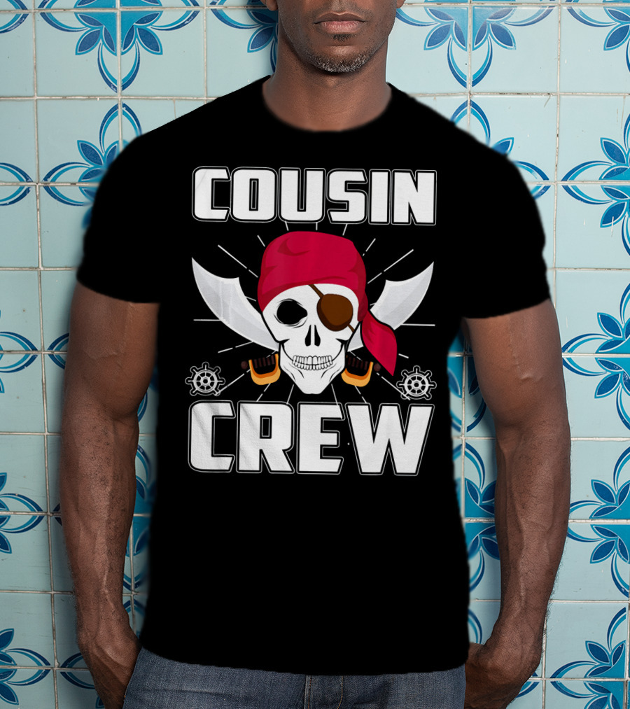Cousin Crew Pirate Skull Bandana Eyepatch Swords Helmets T-Shirt
