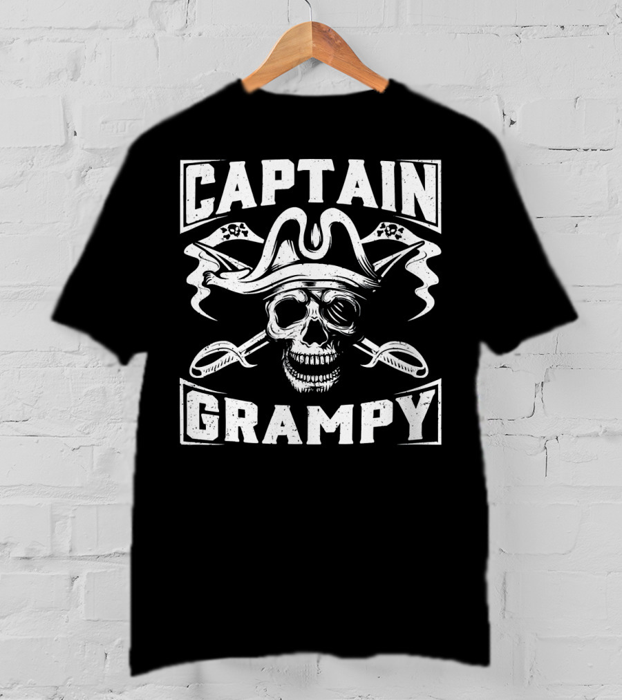 Captain Grampy Pirate Skull And Crossed Swords Motif T-Shirt