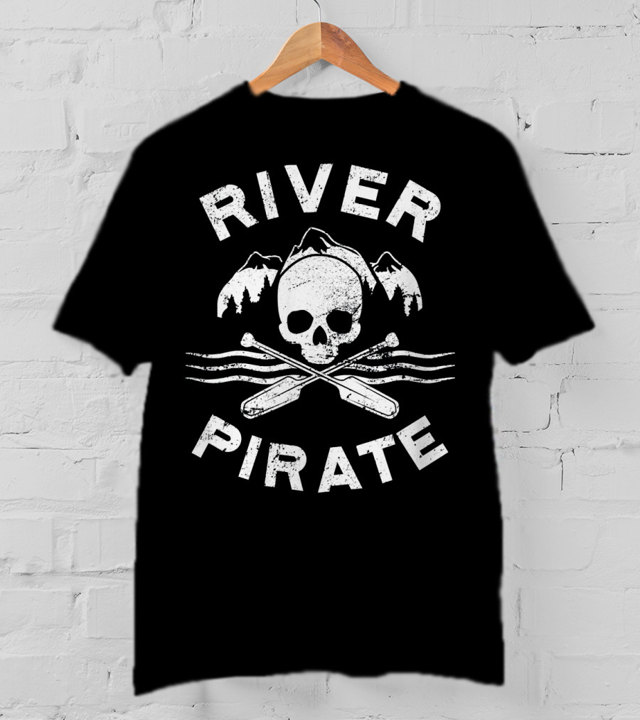River Pirate Skull Oars Mountains T-Shirt