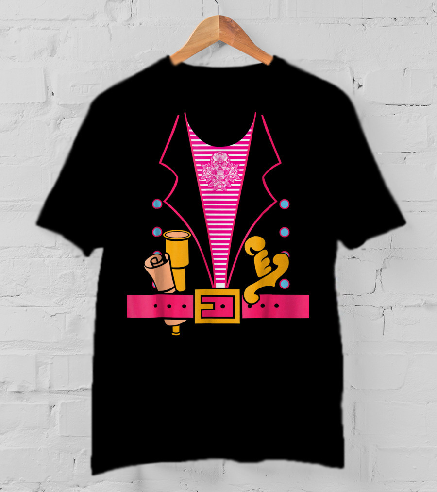 Ladies Pirate Costume Stripes Skulls Sash Spyglass Sword Belt T-Shirt