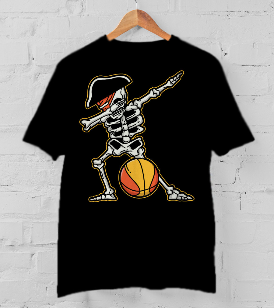 Skeleton Pirate Dabbing With Basketball Cool T-Shirt