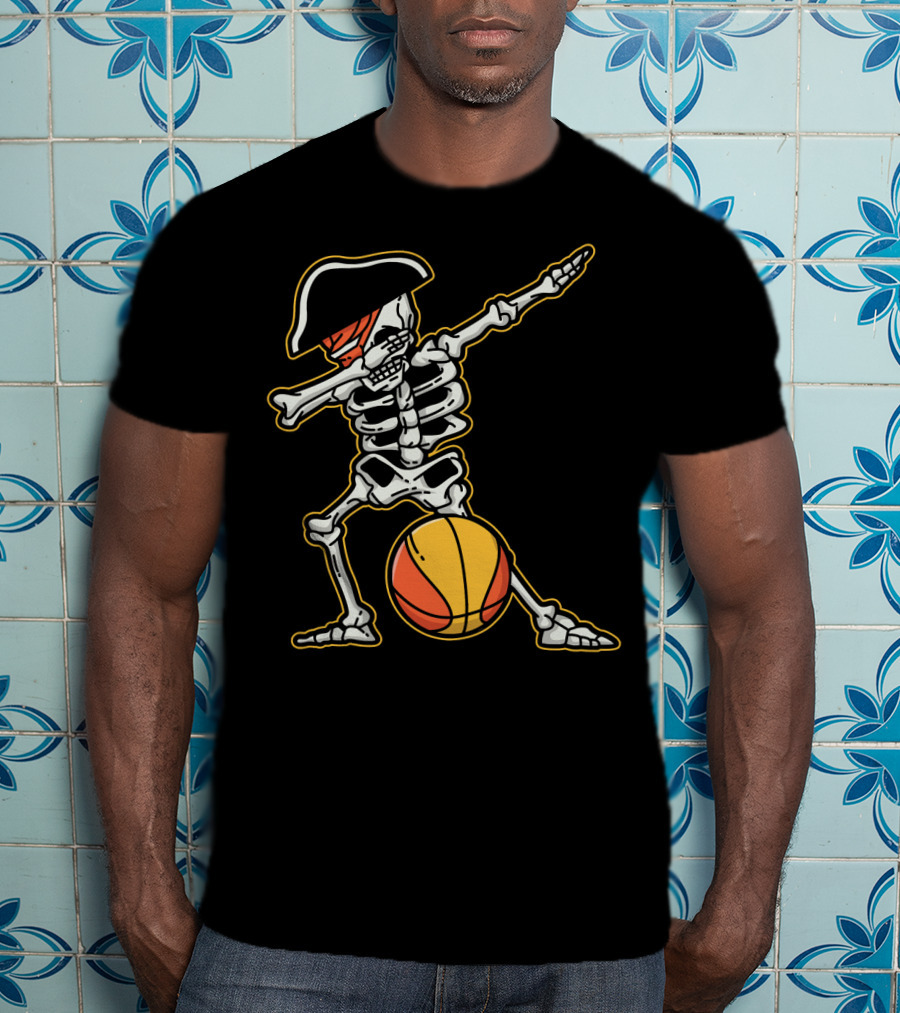 Skeleton Pirate Dabbing With Basketball Cool T-Shirt