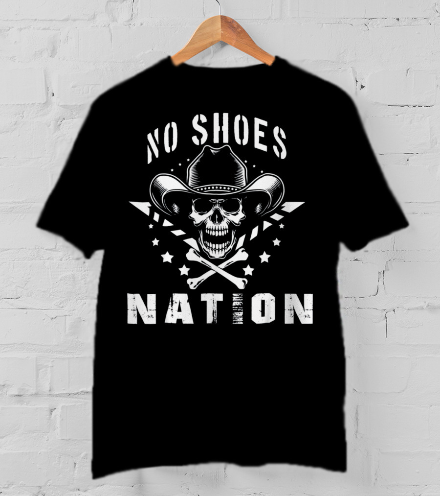 No Shoes Nation Pirate Skull Cowboy Hat Stars And Crossbones T-Shirt