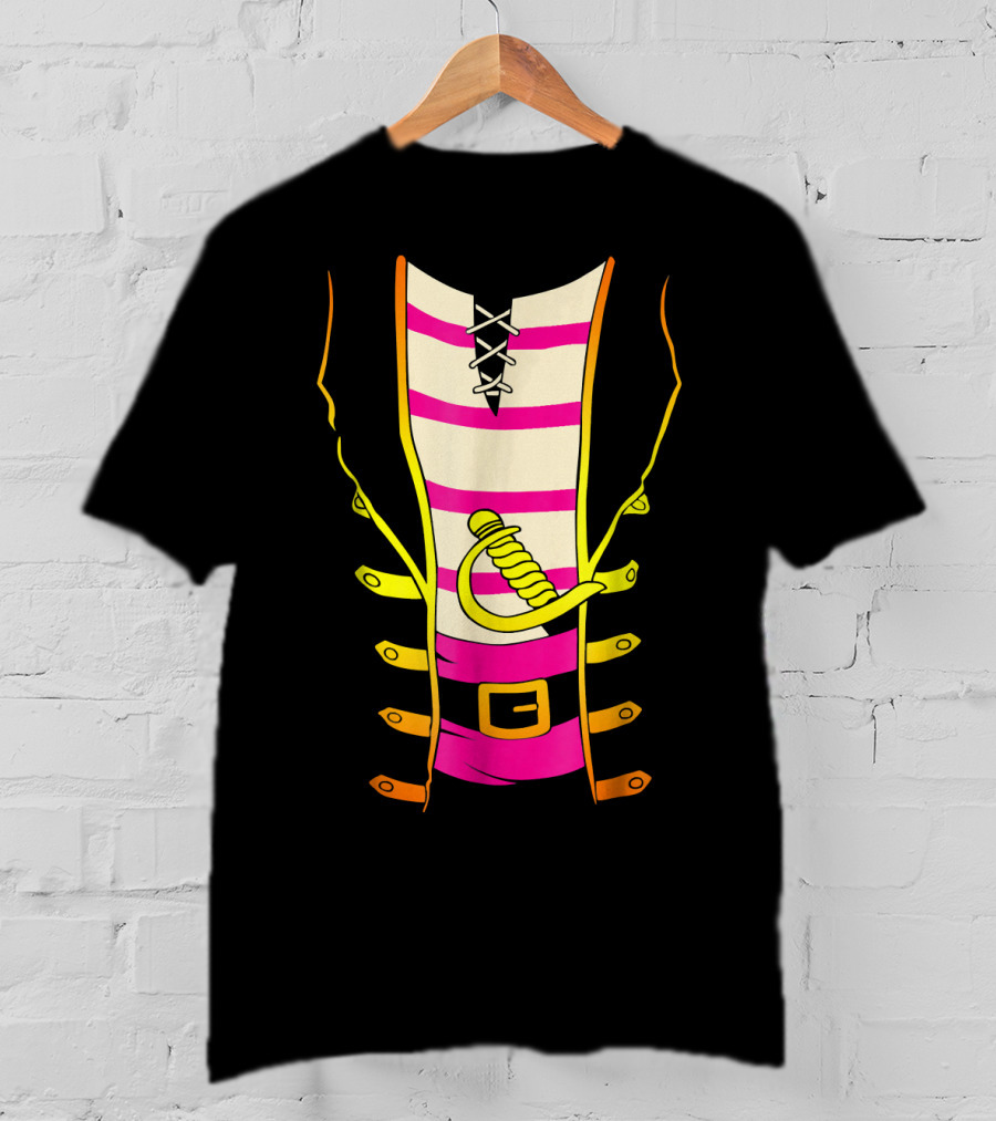 Pirate Costume Striped Shirt With Sword And Belt T-Shirt