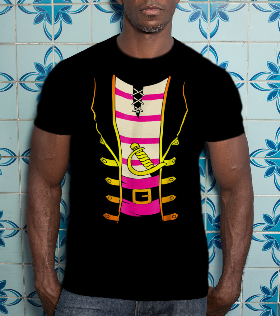 Pirate Costume Striped Shirt With Sword And Belt T-Shirt