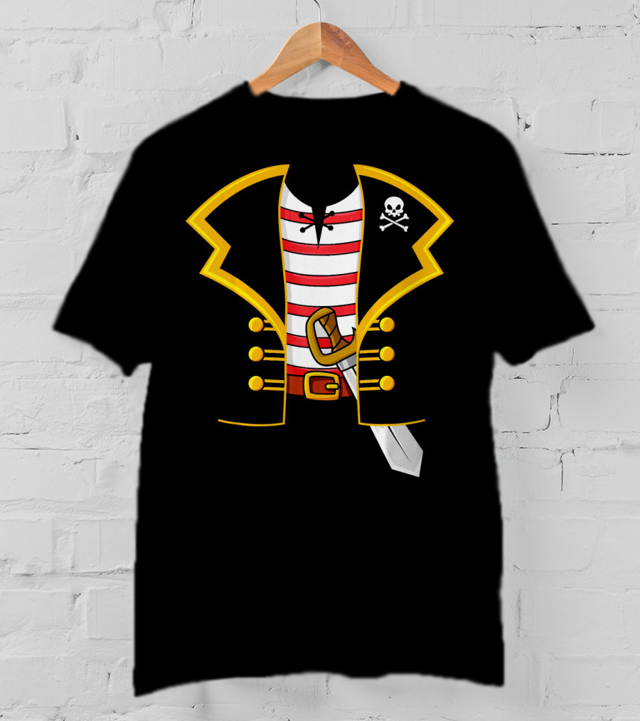 Pirate Costume Party Striped Shirt Skull Sword Jacket T-Shirt
