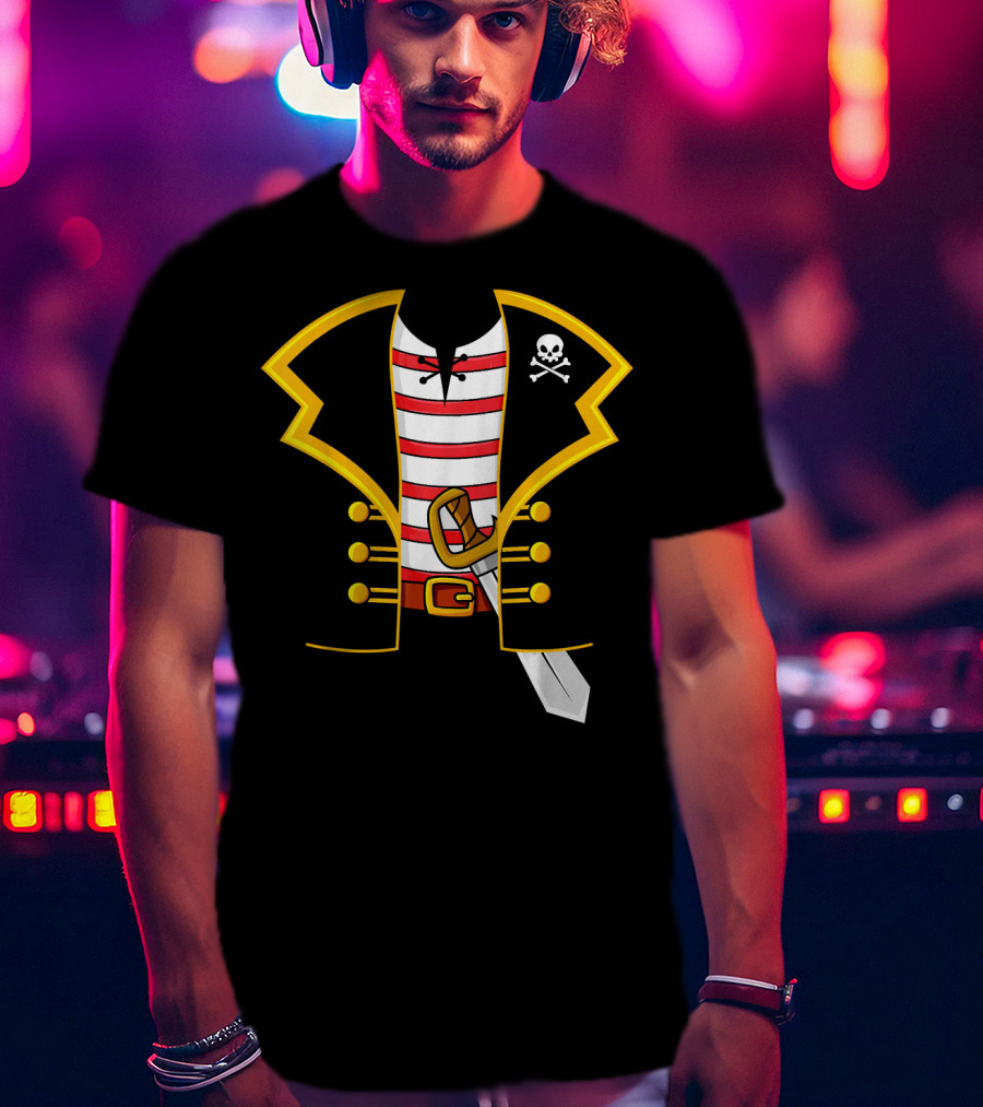 Pirate Costume Party Striped Shirt Skull Sword Jacket T-Shirt