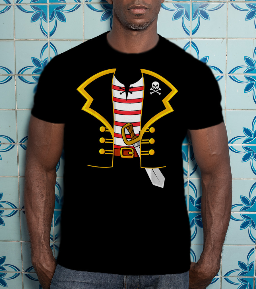 Pirate Costume Party Striped Shirt Skull Sword Jacket T-Shirt
