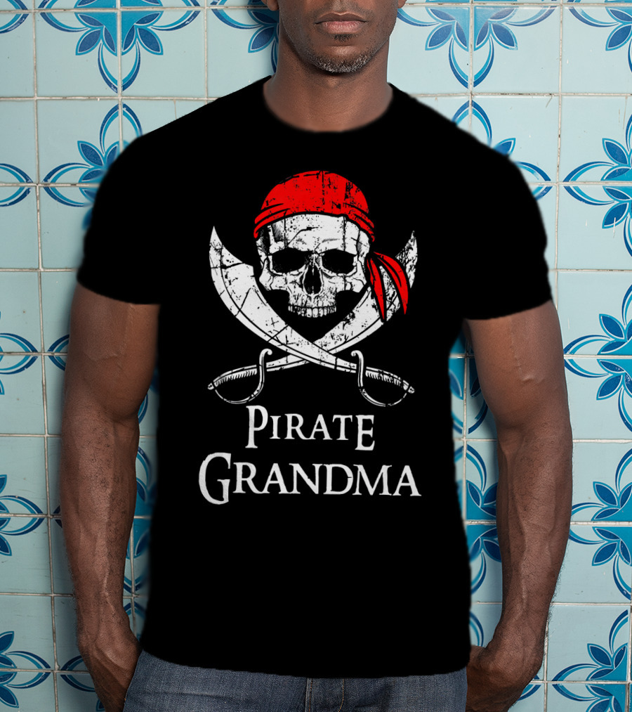 Pirate Grandma Skull Bandana Crossed Swords Flag T-Shirt