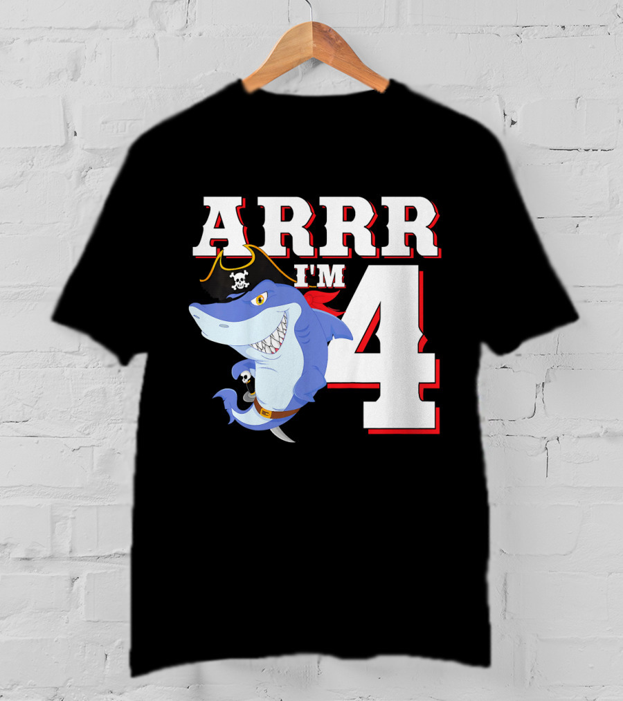 ARRR I'm 4 Kids Pirate Shark Birthday T-Shirt