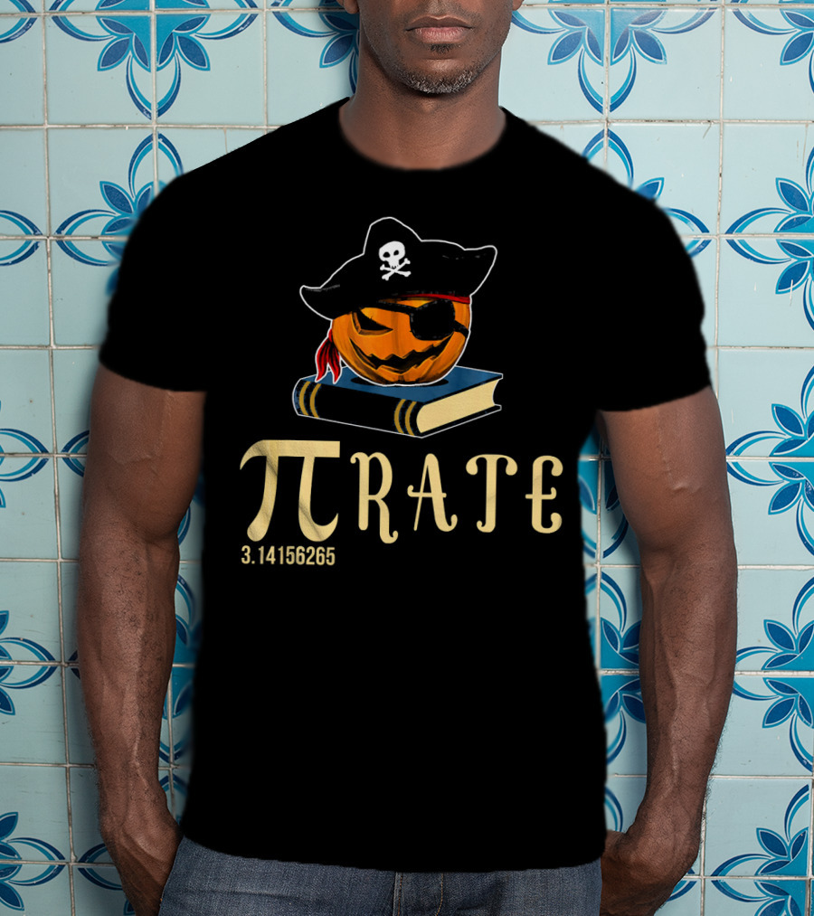 Pi Rate 3.14156265 Pirate Math Teacher Funny Pumpkin Halloween T-Shirt