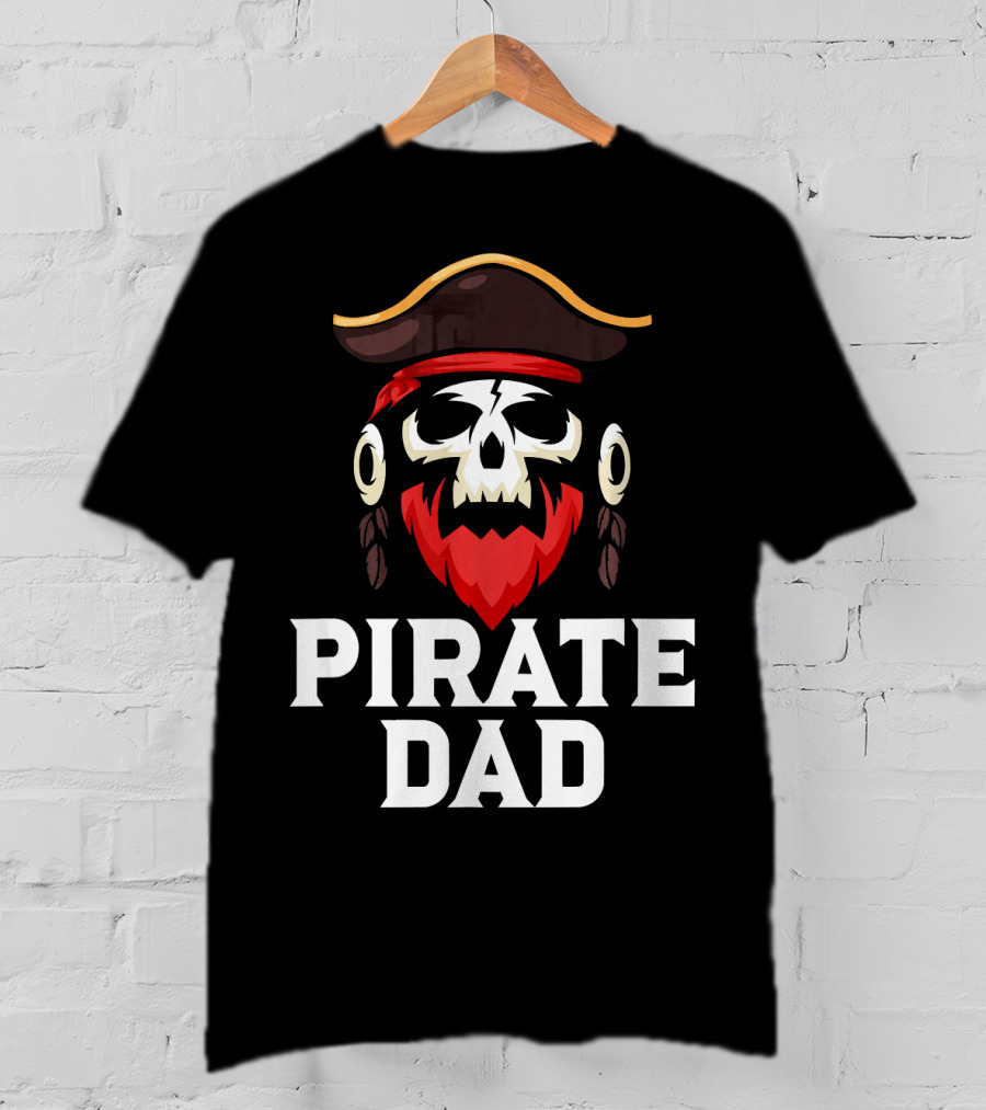 Pirate Dad Skull Captain Boating Red Beard Hat T-Shirt