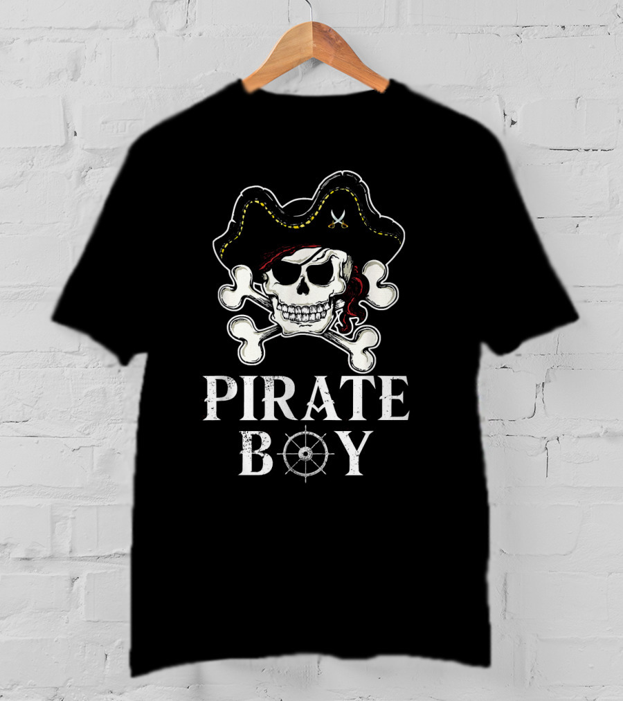 PIRATE BOY Skull Crossbones Hat Steering Wheel T-Shirt