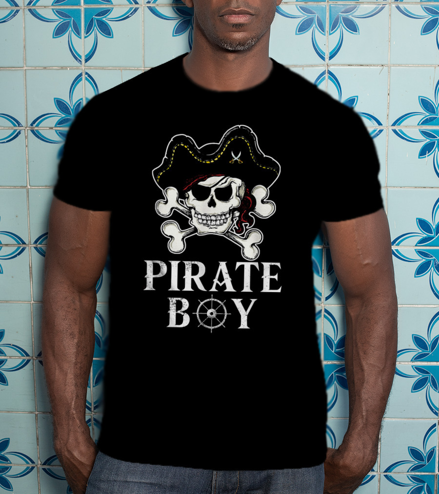 PIRATE BOY Skull Crossbones Hat Steering Wheel T-Shirt