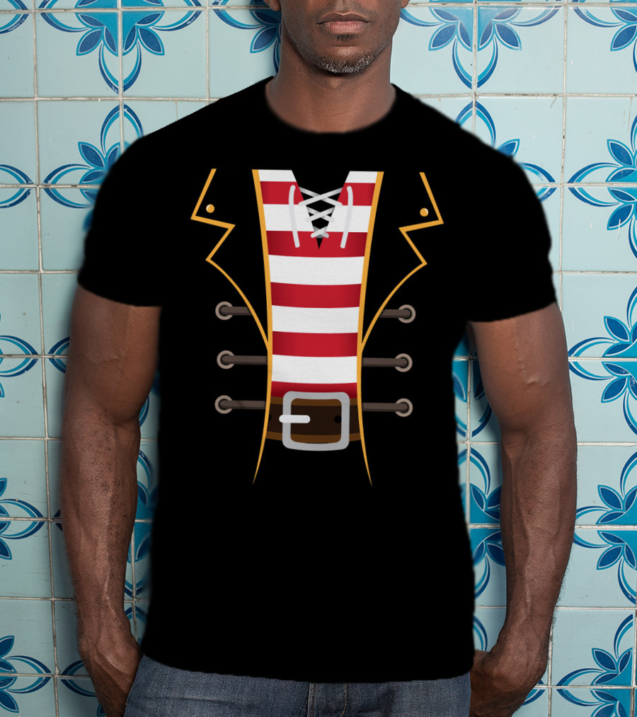 Pirate Buccaneer Novelty Diy Costume Striped Shirt Belt T-Shirt