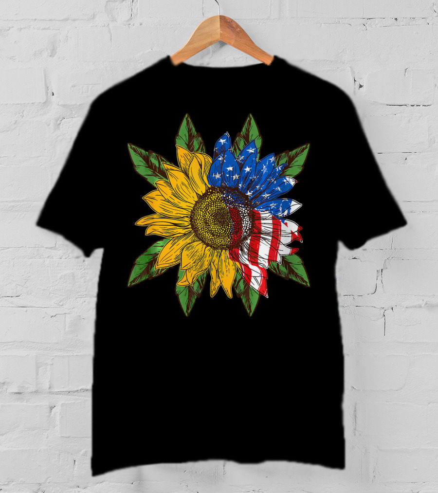 Hippie Peace American Flag Sunflower T-Shirt