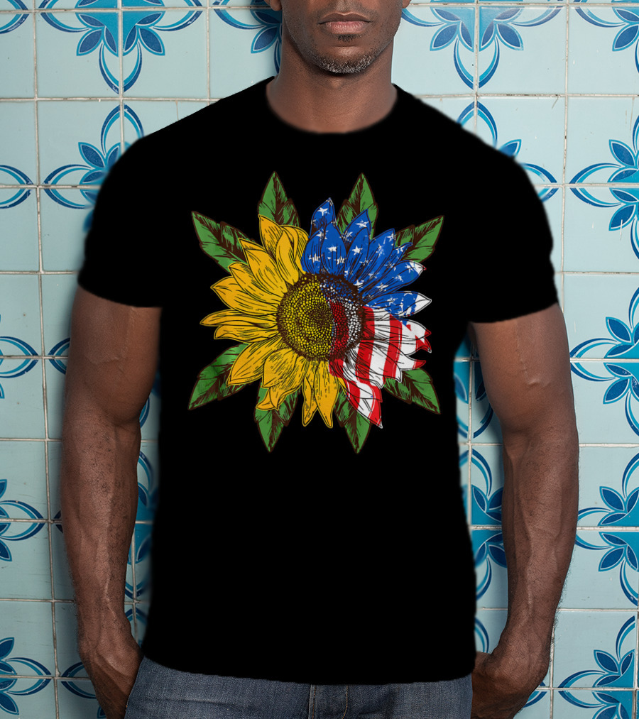 Hippie Peace American Flag Sunflower T-Shirt