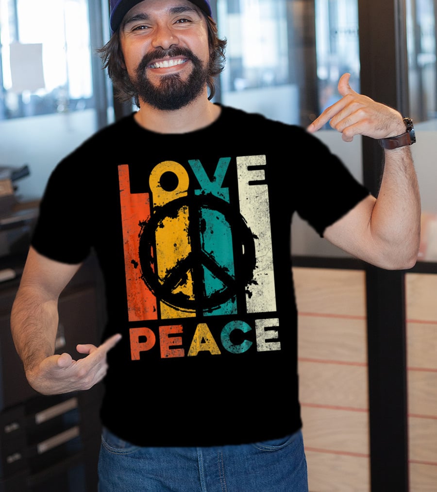 Love Peace Retro 60s 70s Vibe With Tie Dye Peace Sign T-Shirt