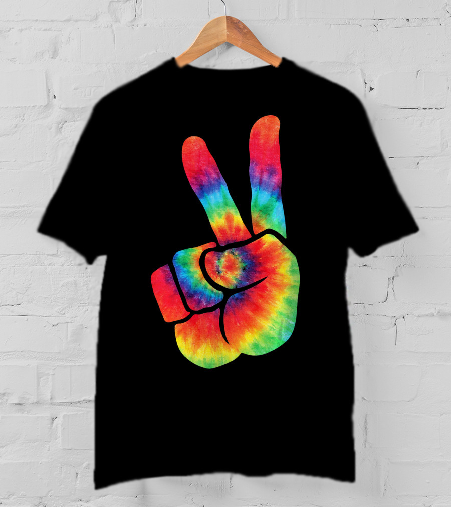 Hippie Peace Tie Dye Colortone V Sign T-Shirt