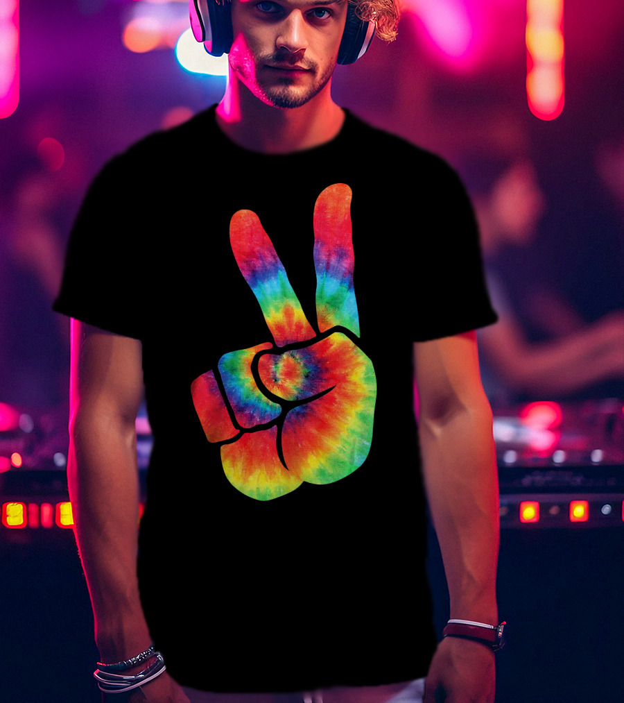Hippie Peace Tie Dye Colortone V Sign T-Shirt