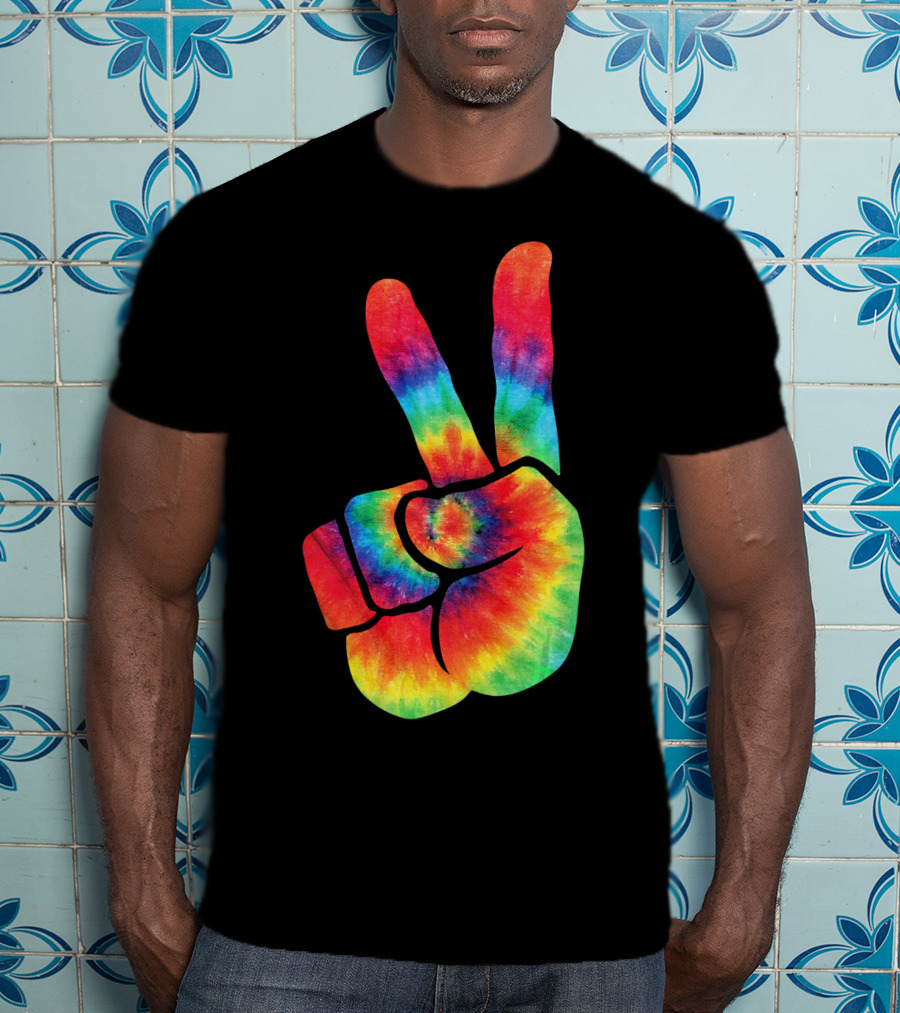 Hippie Peace Tie Dye Colortone V Sign T-Shirt