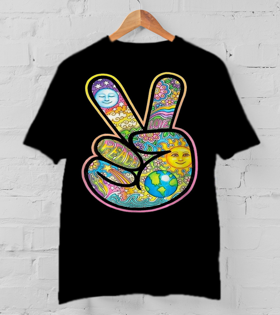 Peace Love Trippy Sun And Moon Psychedelic Earth Groovy Harmony T-Shirt