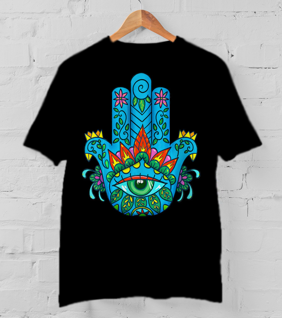 Hamsa Hand Spiritual Protection With Colorful Eye And Floral T-Shirt