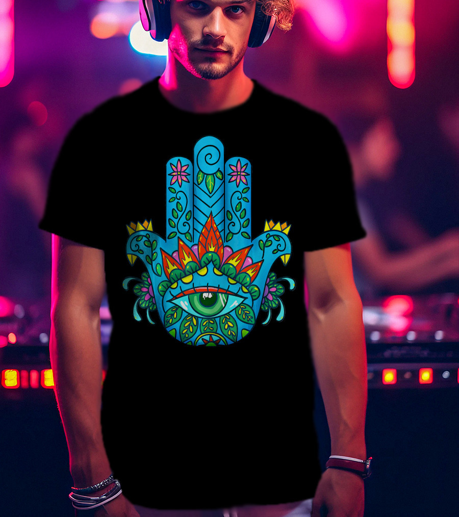 Hamsa Hand Spiritual Protection With Colorful Eye And Floral T-Shirt