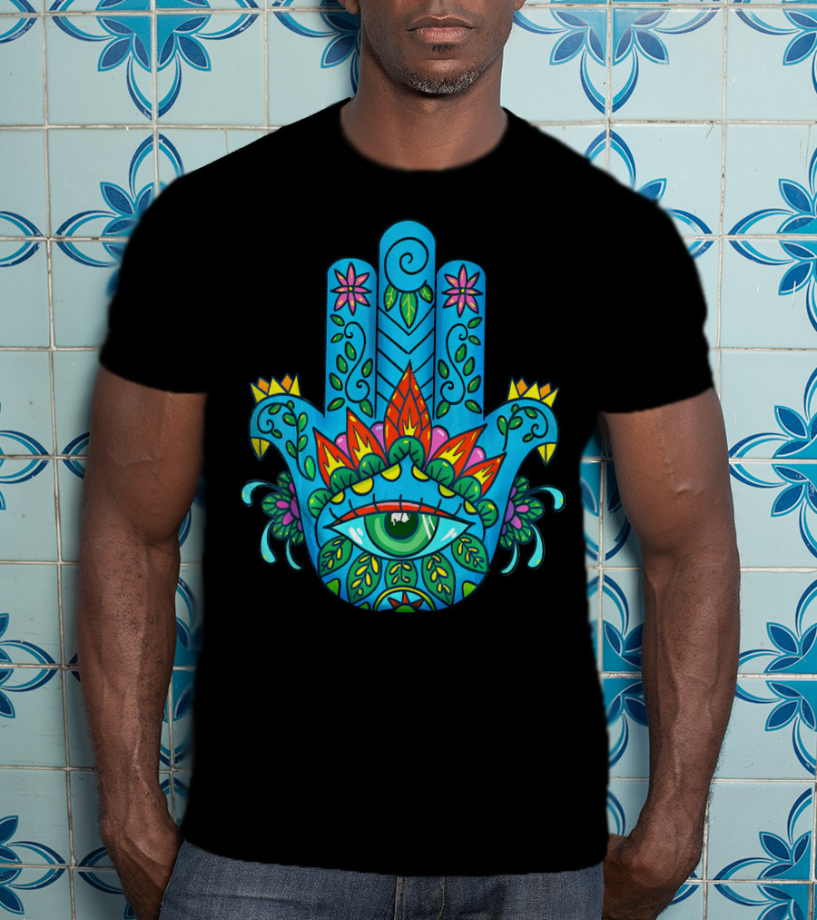 Hamsa Hand Spiritual Protection With Colorful Eye And Floral T-Shirt