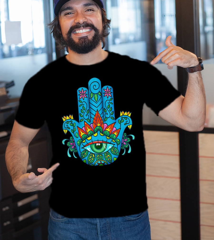 Hamsa Hand Spiritual Protection With Colorful Eye And Floral T-Shirt