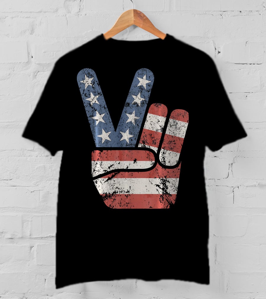 Vintage USA American Flag Peace Sign T-Shirt