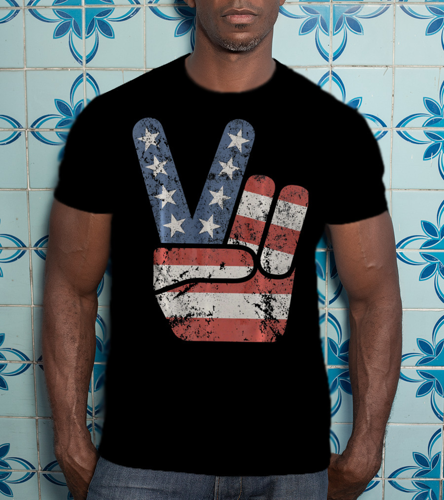 Vintage USA American Flag Peace Sign T-Shirt
