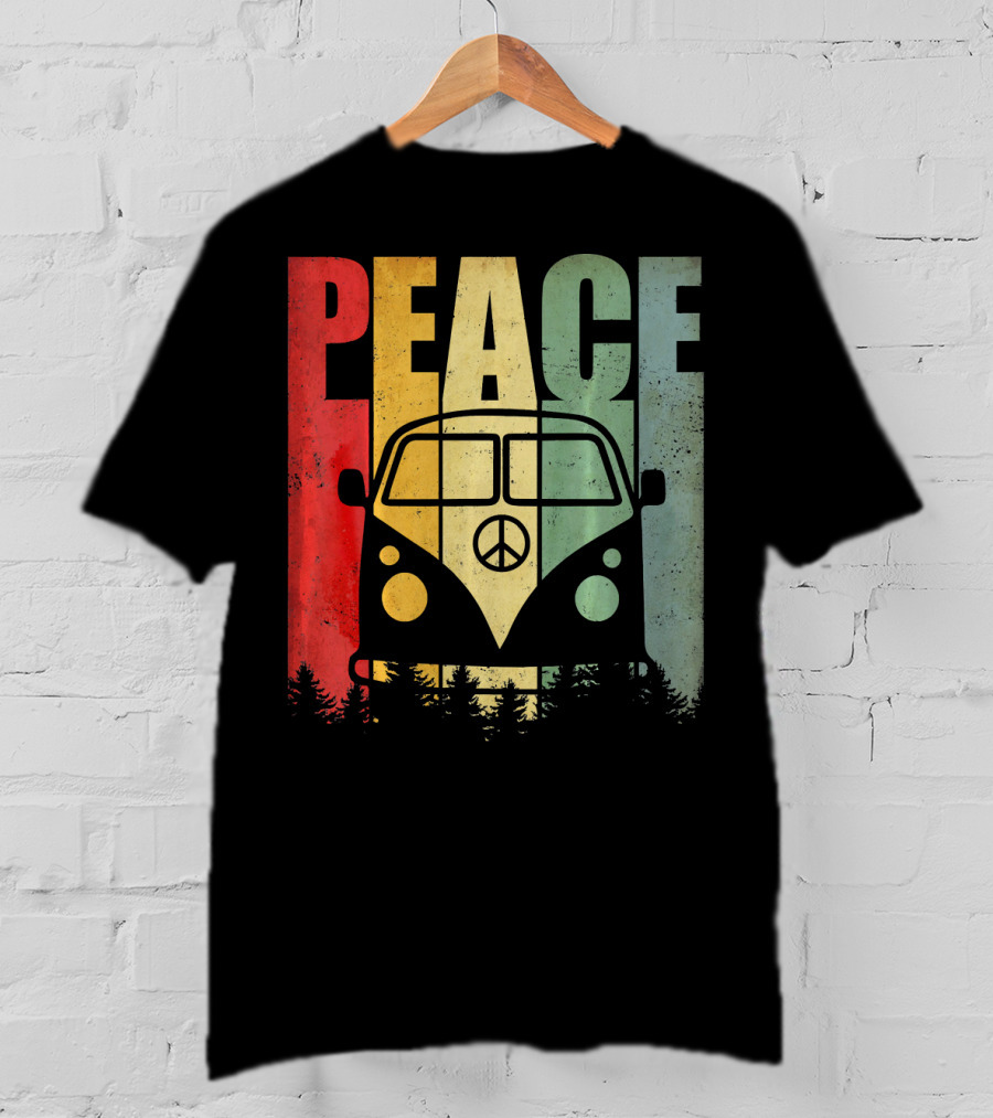 PEACE Retro Van Red Yellow Blue Forest T-Shirt