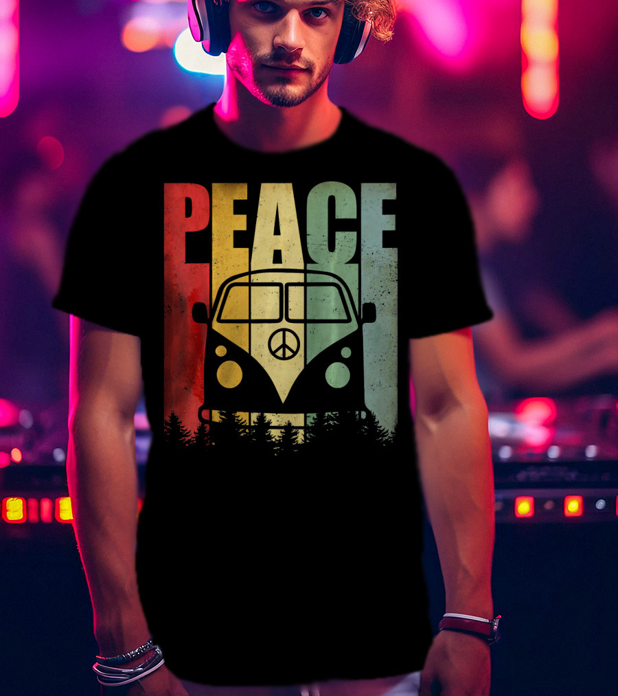 PEACE Retro Van Red Yellow Blue Forest T-Shirt