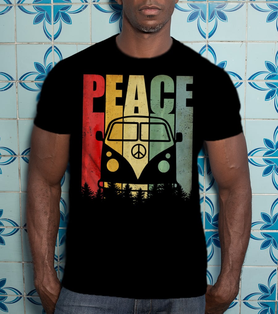 PEACE Retro Van Red Yellow Blue Forest T-Shirt