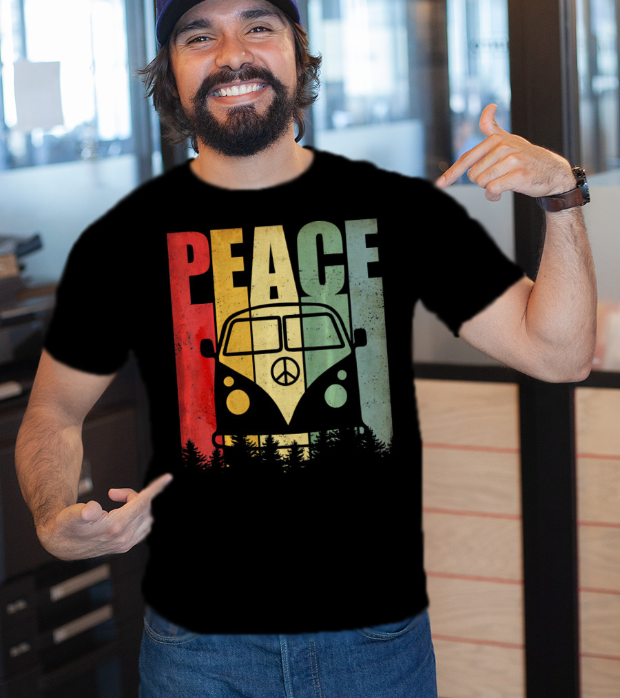 PEACE Retro Van Red Yellow Blue Forest T-Shirt