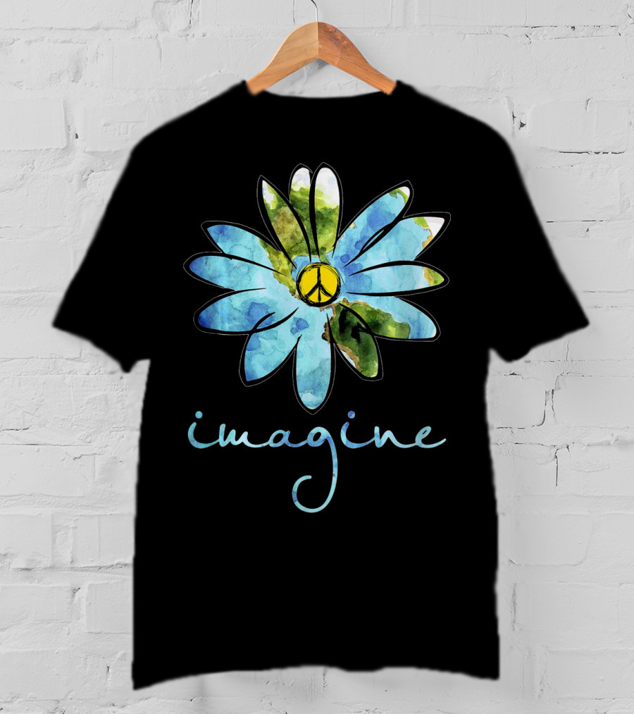 Imagine Peace Sign Flower World Map T-Shirt