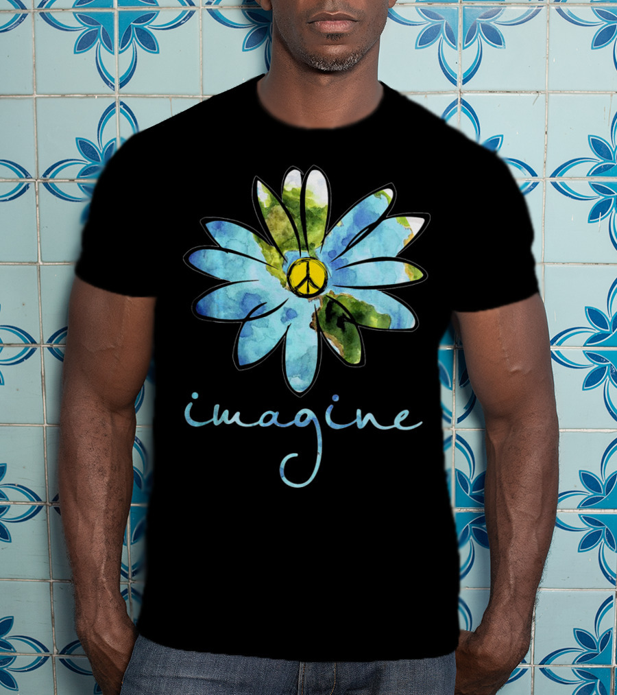 Imagine Peace Sign Flower World Map T-Shirt