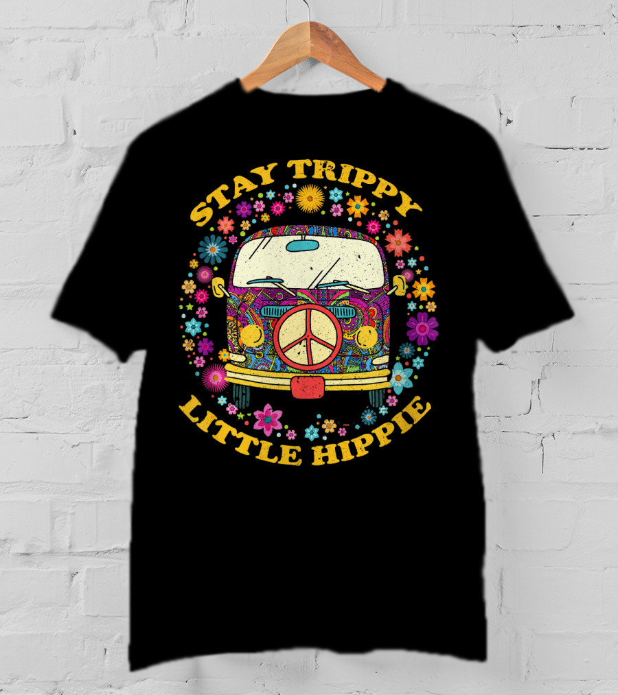 Stay Trippy Little Hippie Vintage Van Peace Floral T-Shirt
