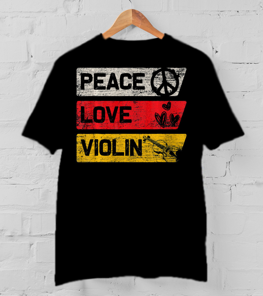 Peace Sign Love Hearts Violin T-Shirt