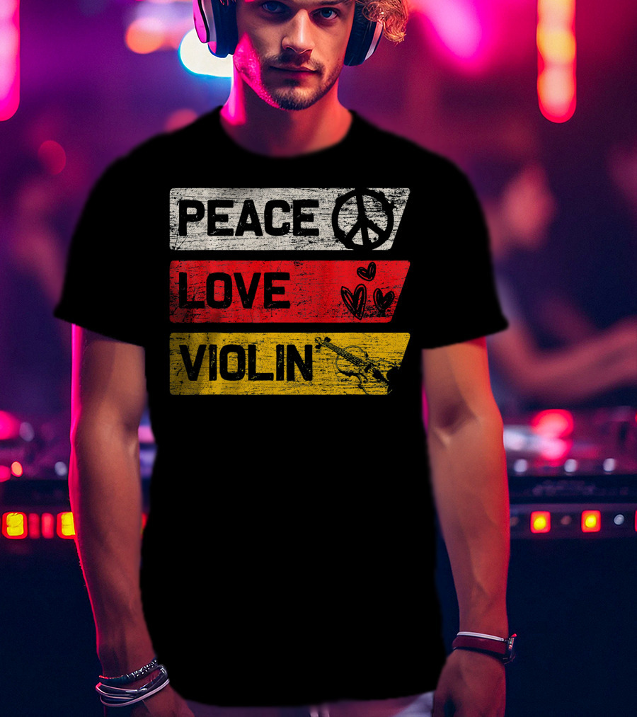 Peace Sign Love Hearts Violin T-Shirt