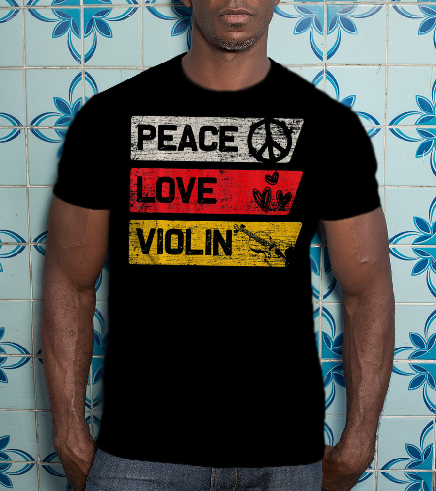 Peace Sign Love Hearts Violin T-Shirt