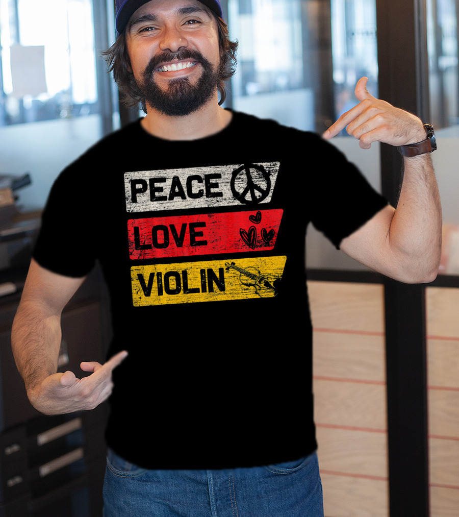 Peace Sign Love Hearts Violin T-Shirt